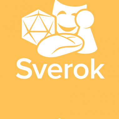 Sveroks logga. En gul flagga med namnet "Sverok" på.